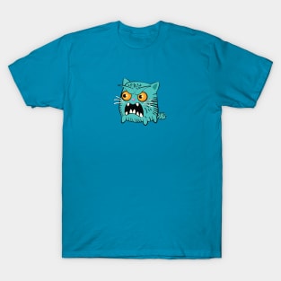 Stylized teal cat angry T-Shirt